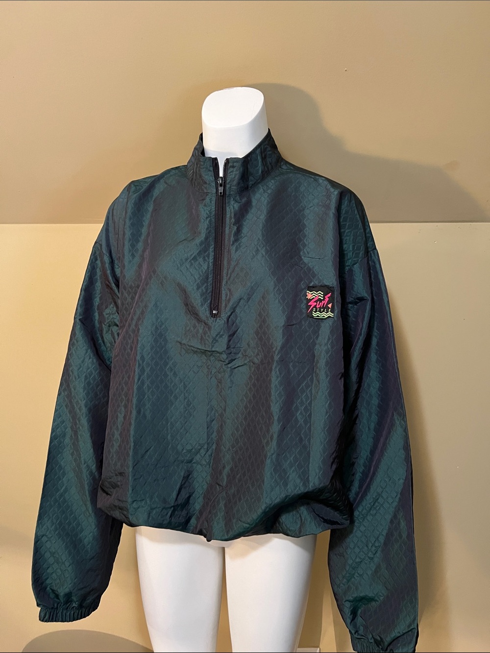 surf style Dark Green Half-Zip Utility Jacket